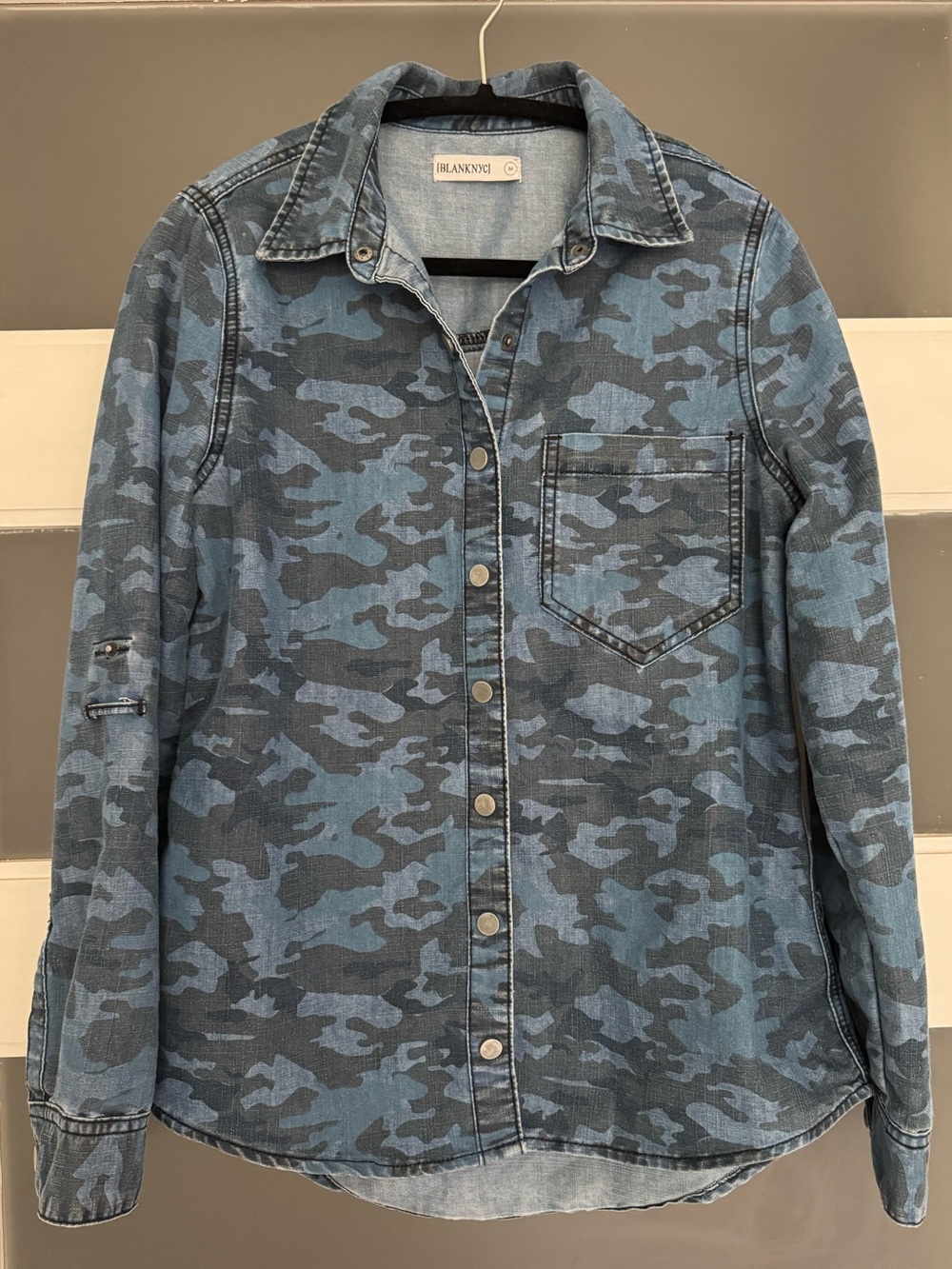 Blank NYC Women’s Blue Camo Denim Shirt